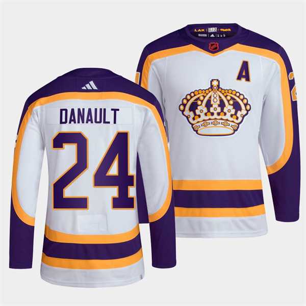 Mens Los Angeles Kings #24 Phillip Danault White 2022 Reverse Retro Stitched Jersey Dzhi